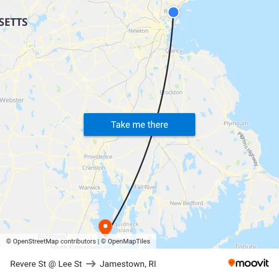 Revere St @ Lee St to Jamestown, RI map