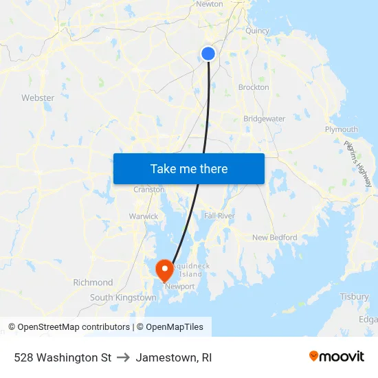 528 Washington St to Jamestown, RI map