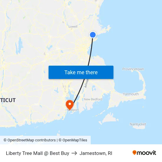 Liberty Tree Mall @ Best Buy to Jamestown, RI map