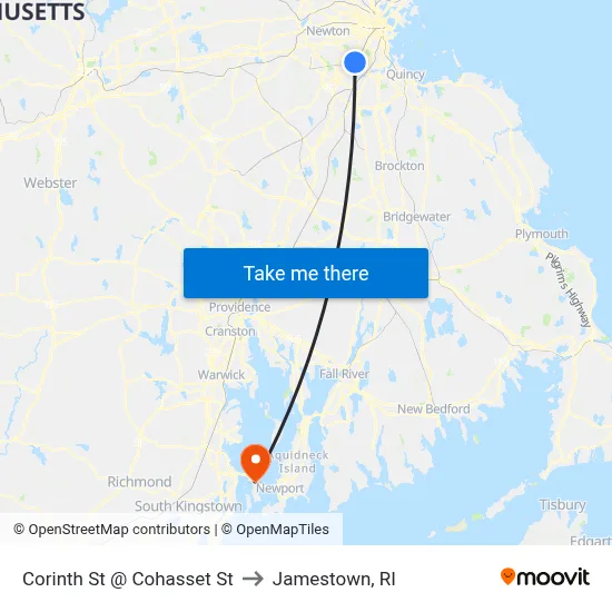 Corinth St @ Cohasset St to Jamestown, RI map