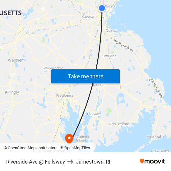 Riverside Ave @ Fellsway to Jamestown, RI map