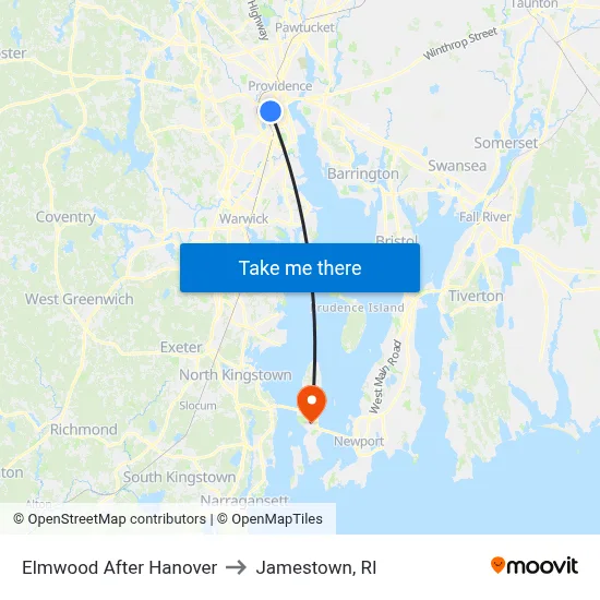 Elmwood After Hanover to Jamestown, RI map