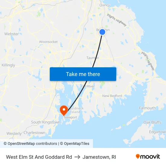 West Elm St And Goddard Rd to Jamestown, RI map
