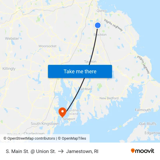 S. Main St. @ Union St. to Jamestown, RI map