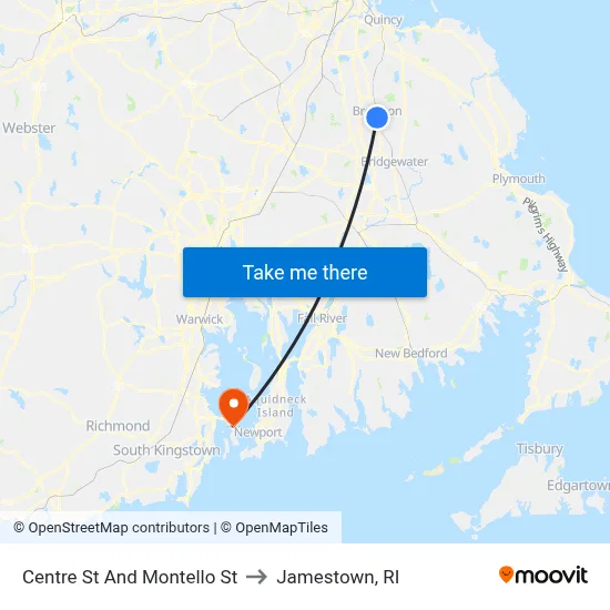 Centre St And Montello St to Jamestown, RI map
