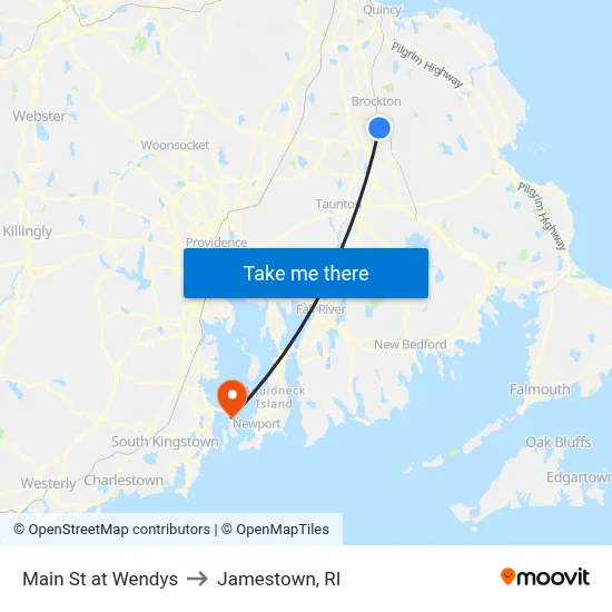 Main St at Wendys to Jamestown, RI map