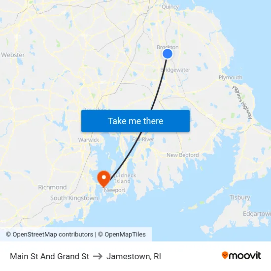 Main St And Grand St to Jamestown, RI map