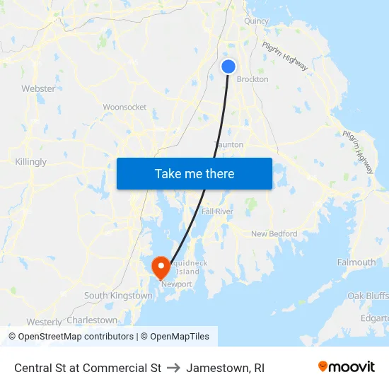 Central St at Commercial St to Jamestown, RI map