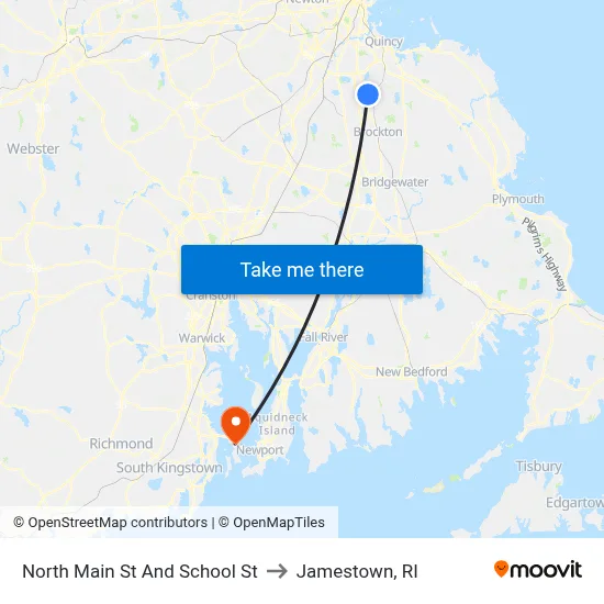 North Main St And School St to Jamestown, RI map