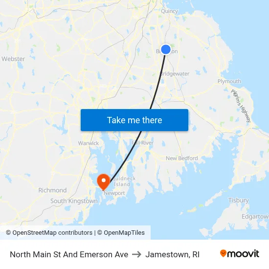 North Main St And Emerson Ave to Jamestown, RI map