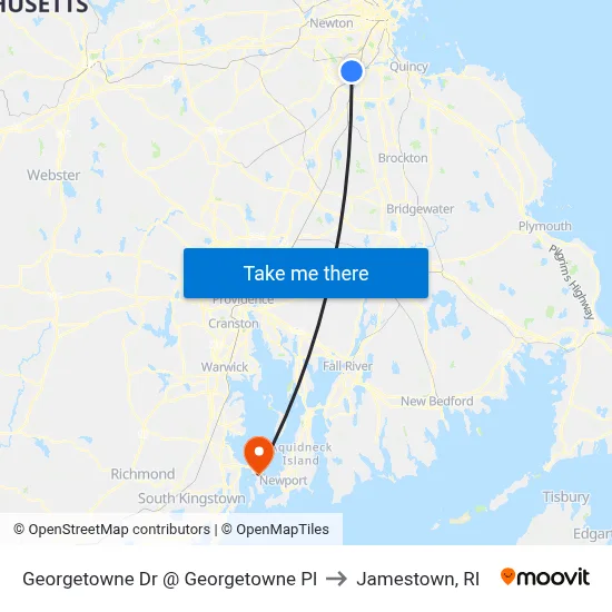 Georgetowne Dr @ Georgetowne Pl to Jamestown, RI map