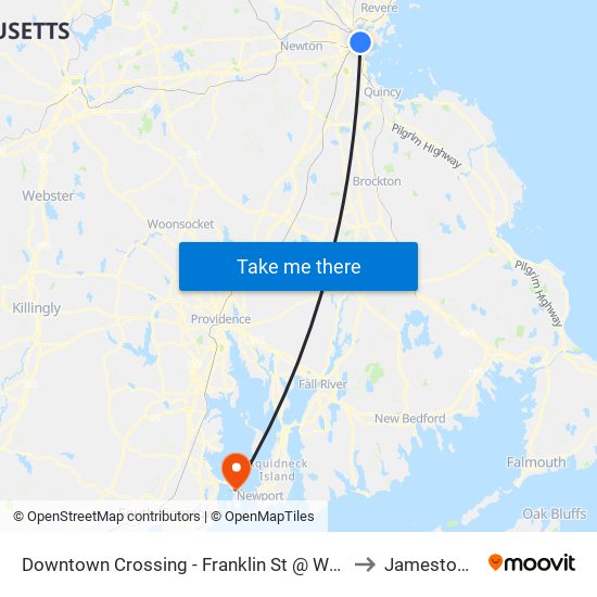 Downtown Crossing - Franklin St @ Washington St to Jamestown, RI map