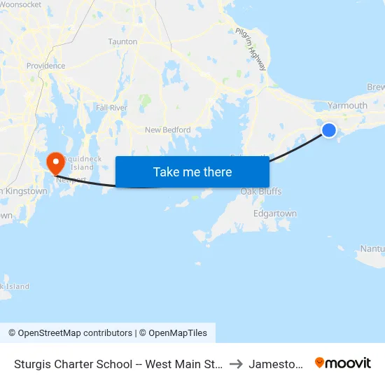 Sturgis Charter School -- West Main Street, Hyannis to Jamestown, RI map
