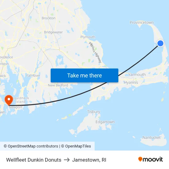 Wellfleet Dunkin Donuts to Jamestown, RI map