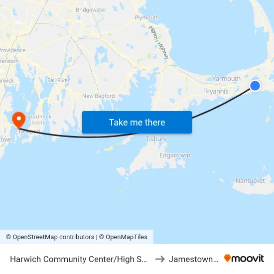 Harwich Community Center/High School to Jamestown, RI map