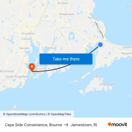Cape Side Convenience, Bourne to Jamestown, RI map