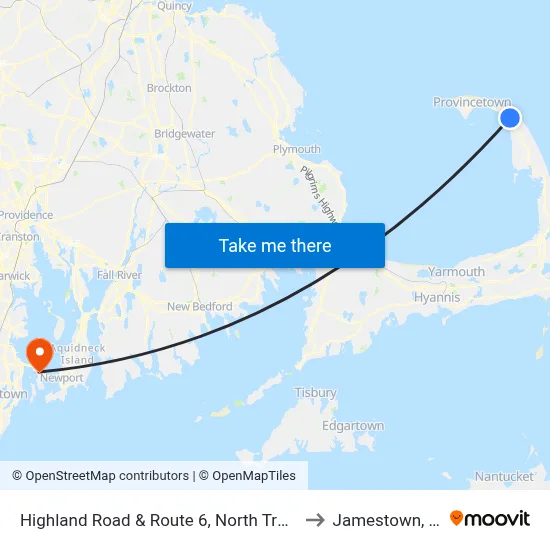 Highland Road & Route 6, North Truro to Jamestown, RI map