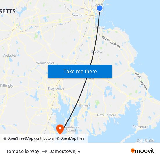 Tomasello Way to Jamestown, RI map