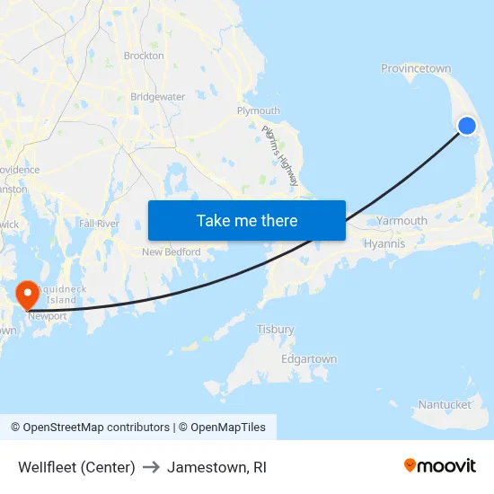 Wellfleet (Center) to Jamestown, RI map