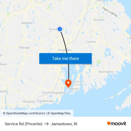 Service Rd (Pricerite) to Jamestown, RI map