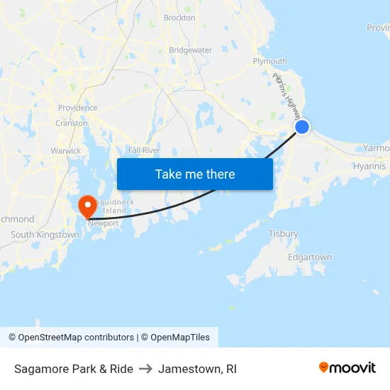Sagamore Park & Ride to Jamestown, RI map