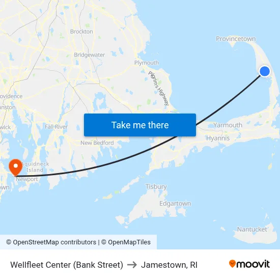 Wellfleet Center (Bank Street) to Jamestown, RI map