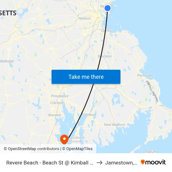 Revere Beach - Beach St @ Kimball Ave to Jamestown, RI map