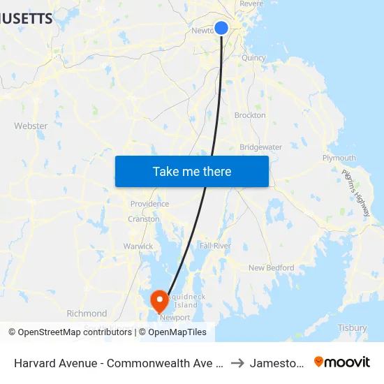 Harvard Avenue - Commonwealth Ave @ Harvard Ave to Jamestown, RI map