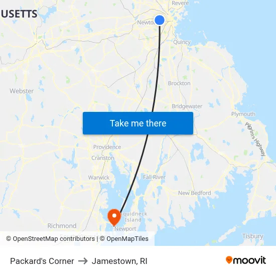 Packard's Corner to Jamestown, RI map