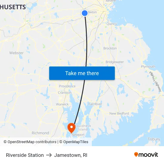 Riverside Station to Jamestown, RI map