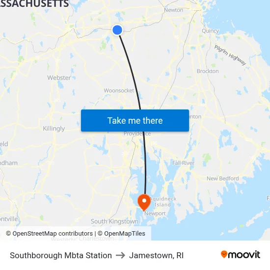 Southborough Mbta Station to Jamestown, RI map