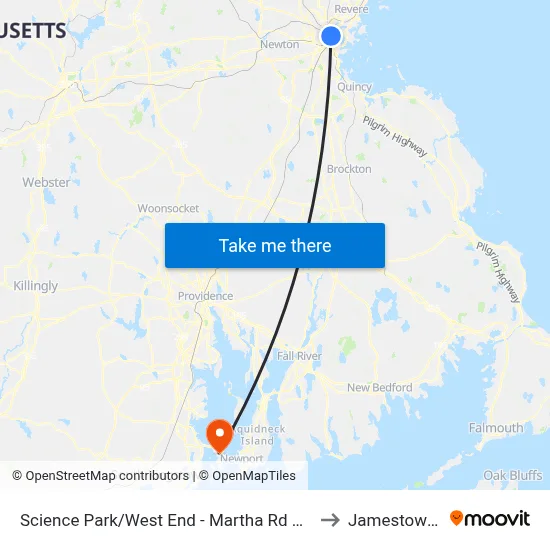 Science Park/West End - Martha Rd @ Amy Ct to Jamestown, RI map
