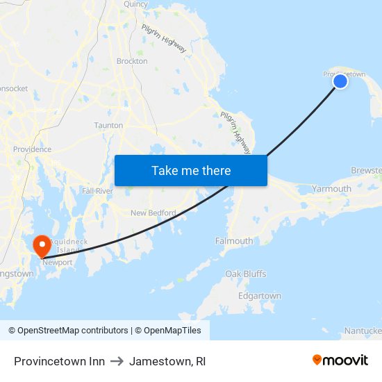 Provincetown Inn to Jamestown, RI map