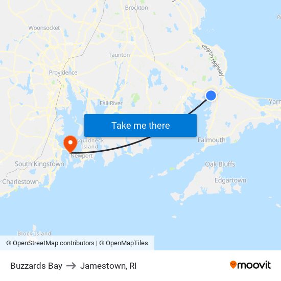 Buzzards Bay to Jamestown, RI map