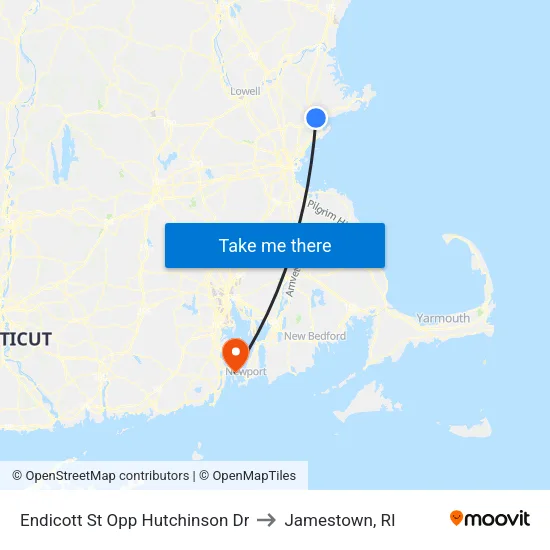 Endicott St Opp Hutchinson Dr to Jamestown, RI map