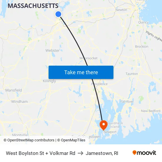 West Boylston St + Volkmar Rd to Jamestown, RI map