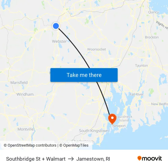 Walmart to Jamestown, RI map