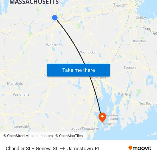 Chandler St + Geneva St to Jamestown, RI map