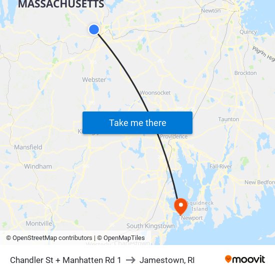 Chandler St + Manhatten Rd 1 to Jamestown, RI map