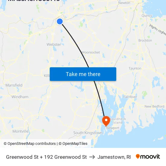 Greenwood St at 192 Greenwood to Jamestown, RI map