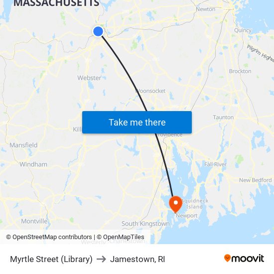 Myrtle Street (Library) to Jamestown, RI map