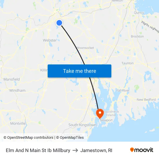 Elm And N Main St Ib Millbury to Jamestown, RI map