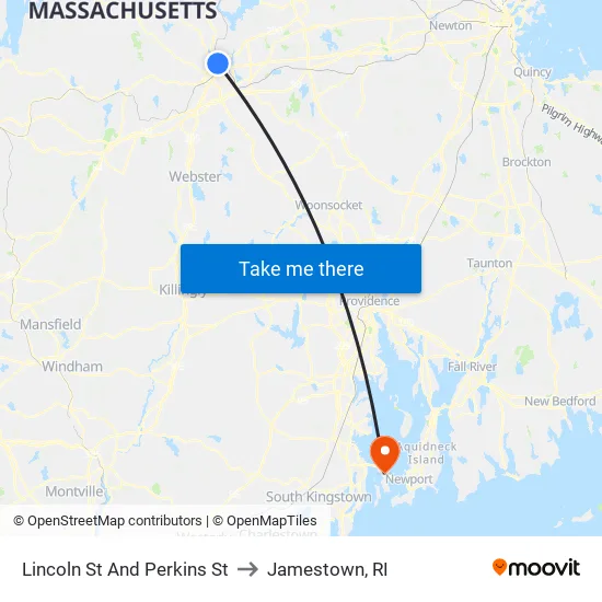 Lincoln St And Perkins St to Jamestown, RI map