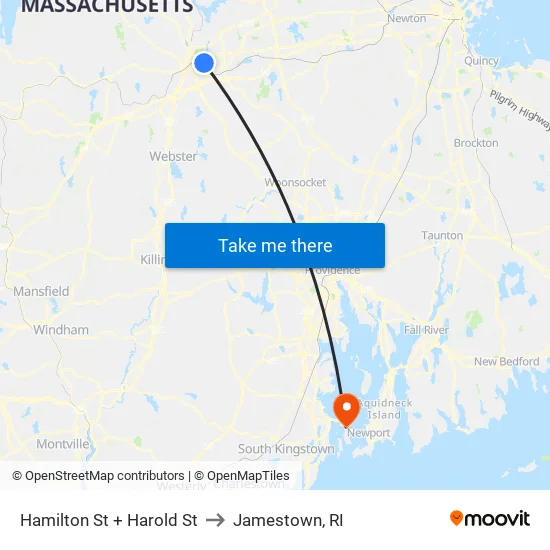 Hamilton St + Harold St to Jamestown, RI map