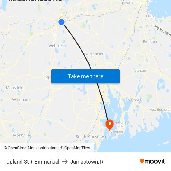 Upland St at Emmanuel to Jamestown, RI map