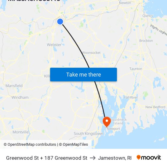 Greenwood St at 187 Greenwood to Jamestown, RI map