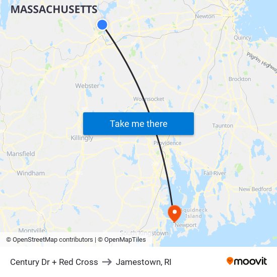 Century Dr + Red Cross to Jamestown, RI map