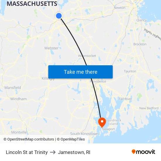 Lincoln St at Trinity to Jamestown, RI map