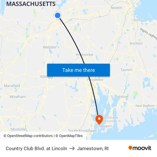 Country Club Blvd. at Lincoln to Jamestown, RI map
