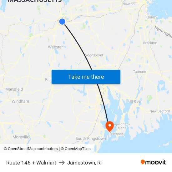 Route 146 + Walmart to Jamestown, RI map